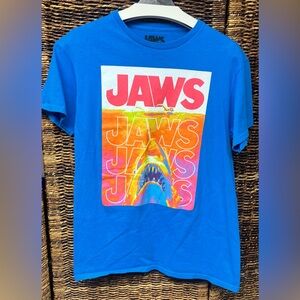 JAWS Graphic T-Shirt,Medium,Blue w/colorful imprint.‎ Perfect - 50th Anniversary